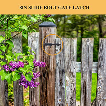 8in Slide Bolt Gate Latch 304 Stainless Steel Barrel Bolt Latch Heavy Duty Door Security Lock Thickened Door Latches Hardware with Mounting Screws for Barn Fence Shed Basement - color: 8in Black