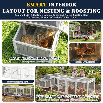 Gowoodhut Outdoor Chicken Coop Wooden Hen House with Run for 2-4 Chickens Hens Coop for Backyard Weatherproof Roof, Nesting Box, Roosting Bar, Pull-Out Tray for Small Pets Rabbit (COOP84+RUN88) - size: 106.0"L x 29.5"W x 28.5"H