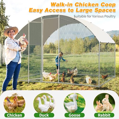 Outvita Large Metal Chicken Coop, 6.5×10FT Walk-in Poultry Cage with Waterproof & Anti-UV Round Arch Cover, Duck Rabbit Hen Cage Galvanized Mesh for Outdoor Yard Backyard and Farm - size: 78.0"L x 120.0"W x 78.0"H