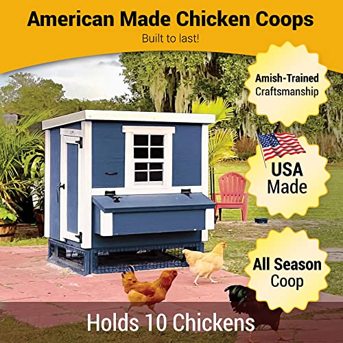 OverEZ Coastal Medium Chicken Coop for up to 10 Chickens - Nesting Box - Large Bird, Poultry and Hen House, Made in USA - color: Coastal