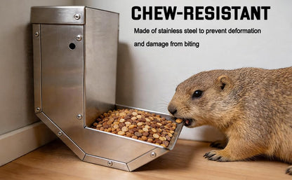 Rabbit Feeder - Small Animal Stainless Steel Gravity Feeding Trough with Lid, Outdoor Durable Cage Feeder Holds Several Days' Food (4 Inch/1.5Lbs) - size: 1 pc