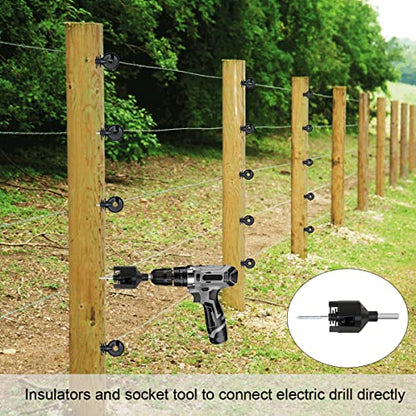 656 Feet Electric Fence Polywire & 50 Pcs Electric Fence Insulator, Portable Electric Fencing Poly Wire Rope Line 6 Steel Strands for Reliable Conductivity & Rust Resistance - size: 656 Ft + 50 Pcs Insulators