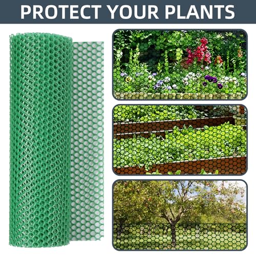 Plastic Wire Mesh Fence, 1.3ft x 50ft /15.7in x 600in Plastic Chicken Wire Fence Mesh Versatile Plastic Fencing Wire Netting Poultry Animal Barrier Fence with 150 Zip Ties for Garden & Farm, Green - color: Green