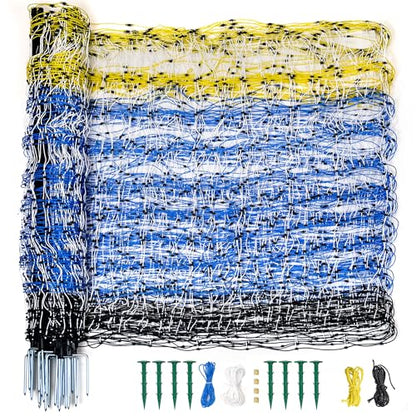 PPOLB Highly Visible Blue Electric Fence Netting, 42.5" H x 164' L, Portable Livestock Nets Mesh for Goats, Sheep, Hogs, Dog, Electric Fencing for Backyards, Homesteaders, Farms Ranches, and Gardens - size: 42.5" H x 164' L
