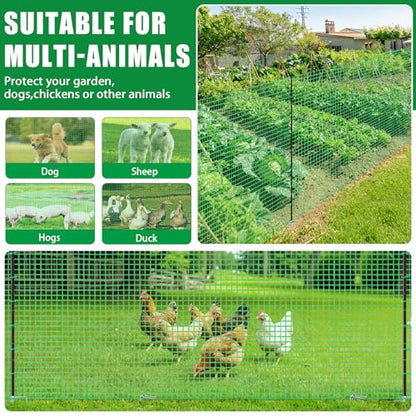 Temporary Fence with Metal Posts, 3' x 50' Garden Fence Animal Barrier for Backyard, Plastic Mesh Fencing with Windbreak Rope and Ground Stakes, Temporary Dog Fence for Outdoor Yard Animal Protect