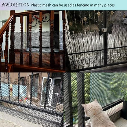 Upgraded Heavy Duty Plastic Chicken Wire Fence Mesh - 15.7" x 10' Black Poultry Netting with 40 Zip Ties - Rustproof Pet Safety Balcony Net, Garden Fencing for Snake/Rabbit, Floral Mesh for Crafts - color: Black