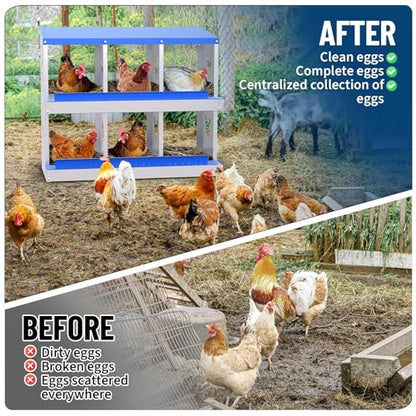 6 Compartment Chicken Nesting Box, Galvanized Steel Metal Laying Box with Removable Tray Roll-Out Egg Collection, Wall Mount Hen Roosting Box, Easy Egg Collection - color: Blue, size: 6 holes