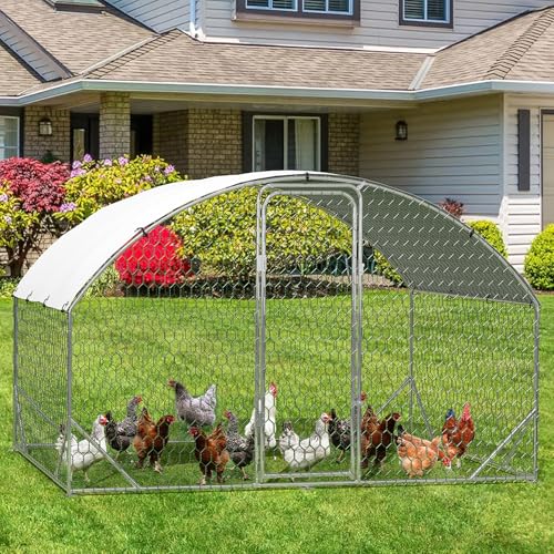 Large Metal Chicken Coop, Walk-in Poultry Cage, Large Chicken Run with Waterproof & Anti-UV Cover, Chicken Coop Run with Lockable Doors for Outdoor, 9.8 x 6.5 x 6.5FT - size: 9.8' W x 6.5' L x 6.6' H