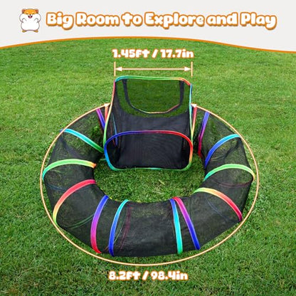 Guinea Pig Playpen with Tunnel, Rainbow Playpen with 98.4" Extended Tube & Open Side, Rabbit Playpen for Bunny, Hamster, Ferret, Chinchilla, Chickens & Small Animals to Play Indoor or Outdoor