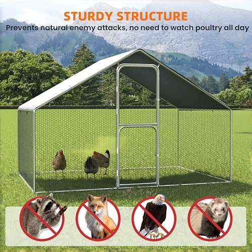 UDPATIO Large Metal Chicken Coop Walk in 6-10 Chicken Run House | Heavy Duty Outdoor Poultry with Protective Cover for Ducks, or Rabbits | Predator-Proof & Weather-Resistant - size: 120.0"L x 72.0"W x 72.0"H