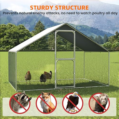 UDPATIO Large Metal Chicken Coop Walk in 6-10 Chicken Run House | Heavy Duty Outdoor Poultry with Protective Cover for Ducks, or Rabbits | Predator-Proof & Weather-Resistant - size: 120.0"L x 72.0"W x 72.0"H