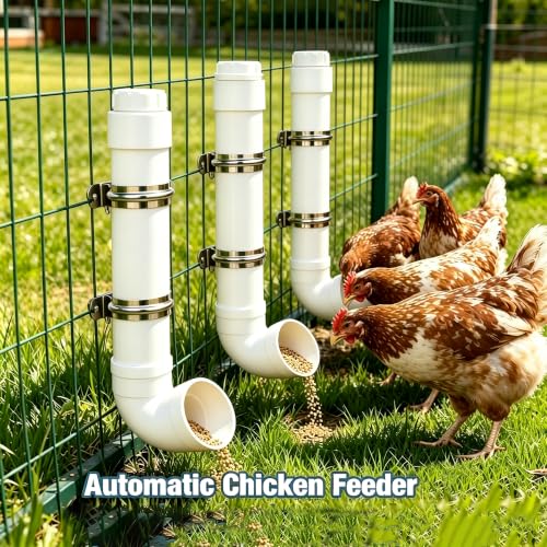 Homar 3pcs PVC Chicken Feeder - No Waste 6lb Large Capacity Heavy Duty Rat Proof PVC Pipe Tube Chicken Feeder for Coop Poultry Long Feeding Dimensions 19.3“ L x 6.7” W x 3.8" ID - size: 3pc