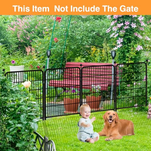 Getlay Doorless Animal Barrier Fence, 40in(H) 14 Panels Total 31 Ft(L), Garden Fences and Borders for Dogs, Anti Dig Fence Barrier, Black Metal Decorative Garden Fencing, Flower Bed Fencing - size: 40''(H)-14panels-31ft(L) no gate