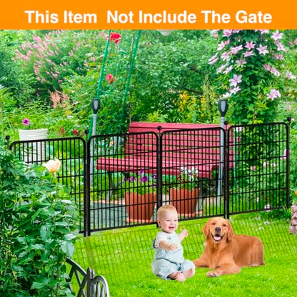Getlay Doorless Animal Barrier Fence, 40in(H) 14 Panels Total 31 Ft(L), Garden Fences and Borders for Dogs, Anti Dig Fence Barrier, Black Metal Decorative Garden Fencing, Flower Bed Fencing - size: 40''(H)-14panels-31ft(L) no gate