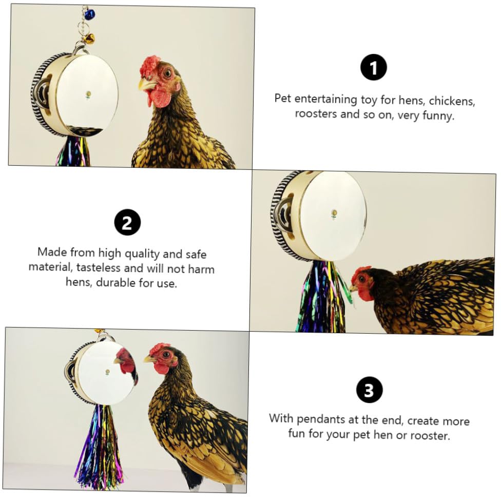 YARNOW Chicken Mirror for Hens and Roosters Durable Stainless Steel Double Sided Drum Increases Activity and Reduces Boredom Easy to Install with Hanging Chain