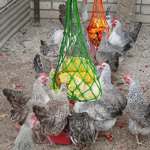 4Pcs Chicken Vegetable String Bag Poultry Fruit Holder Chicken Cabbage Feeder Treat Feeding Tool with Hook for Hens Chicken Coop Toy for Hen Goose Duck - color: Multicolor