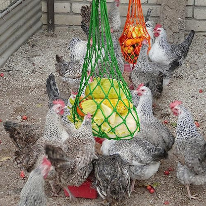 4Pcs Chicken Vegetable String Bag Poultry Fruit Holder Chicken Cabbage Feeder Treat Feeding Tool with Hook for Hens Chicken Coop Toy for Hen Goose Duck - color: Multicolor