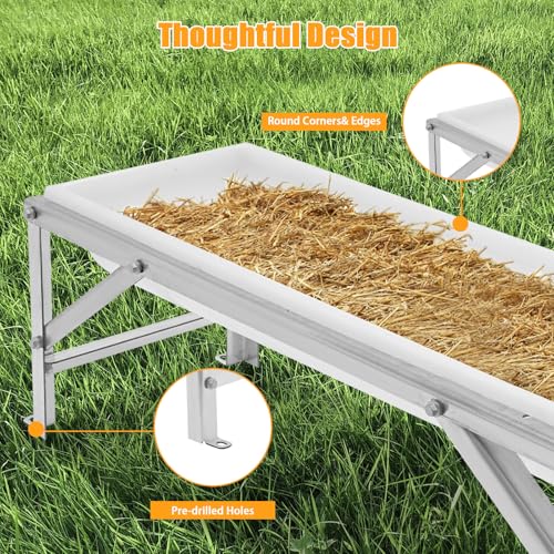 Livestock Feed Trough, Stainless Steel Long Large Capacity Horse Feeder Water Trough with Stand for Calves, Goats, Sheep, Horses