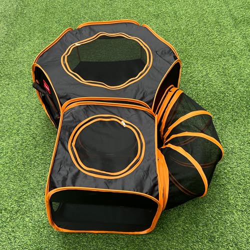 Portable Cat Playpen 2-Room with Tunnel, 3-in-1 Pop-up Cat Dog Crate Play Enclosure with Separate Areas, Foldable Pet Playpen for Puppy Kitten and Small Animals Indoor Outdoor - style: Small