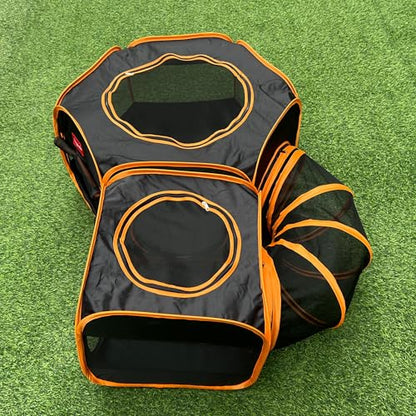 Portable Cat Playpen 2-Room with Tunnel, 3-in-1 Pop-up Cat Dog Crate Play Enclosure with Separate Areas, Foldable Pet Playpen for Puppy Kitten and Small Animals Indoor Outdoor - style: Small