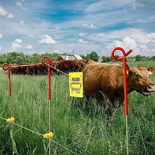 Fence Shock 30 Pack 41 Inches Systems Pig Tail Step-in Fence Post, Portable Stainless Steel Single Rope Poles/Stakes for Electric Fence, Garden, Farm, Flower Beds, Walkways, Fountains - Red - color: Red