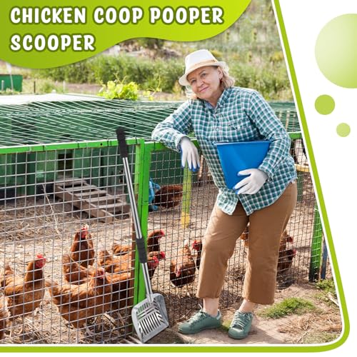 Willinglong 48 Inch Metal Chicken Coop Pooper Scooper (16 to 48 Inch) Long Handle Scooper with Detachable Stainless Steel Long Handle Gloves Accessory for Cleaning Chicken Coop(Silver) - color: Silver