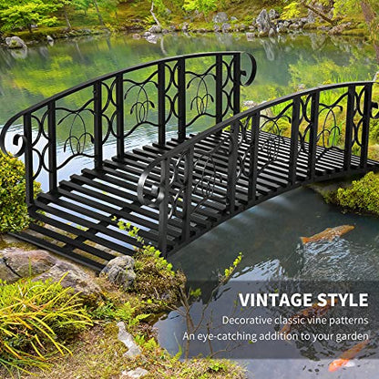 Outsunny 6' Metal Arch Backyard Garden Bridge with 660 lbs. Weight Capacity, Safety Siderails, Vine Motifs, Easy Assembly for Backyard Creek, Stream, Pond, Black - color: Black