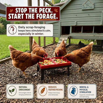 Kitchen Scrap Feeder for Chickens – Large Capacity Metal Stand with Dual Removable Wooden Trays | Chicken Veggie & Leftover Supplement Feeder, Flock Enrichment Chicken Coop Accessories Stuff Supplies
