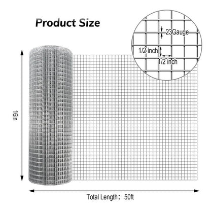 Cieex Hardware Cloth, 1/2inch 23Ga 16in x 50ft Chicken Wire Fencing, Galvanized Welded Chicken Wire Mesh for Chicken Coop Poultry Netting Garden, Predator Proof Chicken Wire Fence Roll
