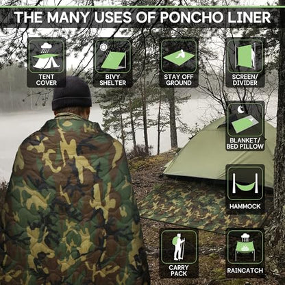 Mirzoyan Woobie Blanket, Military Poncho Liner Camo Insulated Camping Woobie Blanket for Outdoor Hiking Survival Hunting - color: Green-woodland