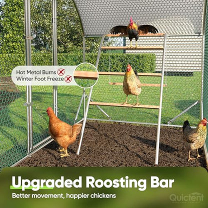Quictent Essential Series 6.6x9x6.6ft Metal Chicken Coop Run with Climbing Ladder, Walk-in Outdoor Poultry Cage with PVC Coated Chicken Wire, Hen Duck Rabbit Farm House, Waterproof Anti-UV Cover - size: 6.6x9ft