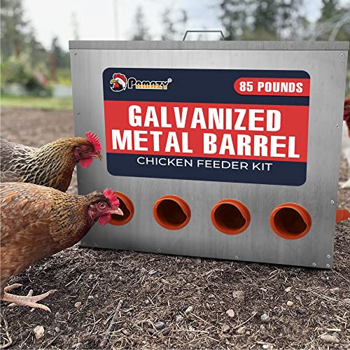 Large Capacity 85lbs Automatic Metal Poultry Feeder Set, Chicken Galvanized Trough, Chicken Feeder No Waste, Rainproof Poultry Feeders, Preventing Small Animals, Suitable for Chickens, Ducks, Turkeys