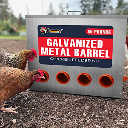 Large Capacity 85lbs Automatic Metal Poultry Feeder Set, Chicken Galvanized Trough, Chicken Feeder No Waste, Rainproof Poultry Feeders, Preventing Small Animals, Suitable for Chickens, Ducks, Turkeys