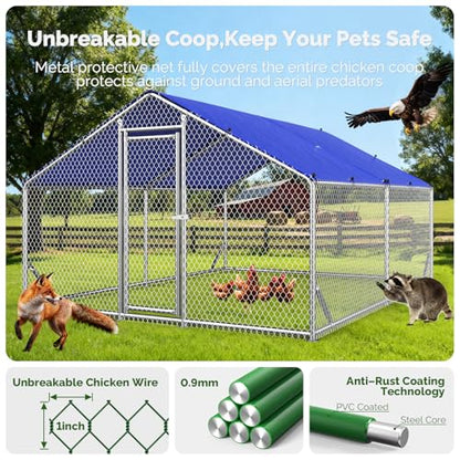 Sino Luban Metal Large Chicken Coop Run for Yard with Waterproof Cover, Chicken Runs for 20 Chickens/Ducks, Chicken Pen Chicken Enclosure Outdoor, Walk-in Poultry Cage (Upgrade Support Brace) - size: 11.8x8.9 FT