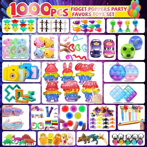 1000+ PCS Party Favors for Kids,Fidget Toys Pack,Valentines Stocking Stuffers, Birthday Gift, Treasure Box,Goodie Bag Stuffers, Carnival Prizes, Toys Filler Sensory Toy for Classrooom