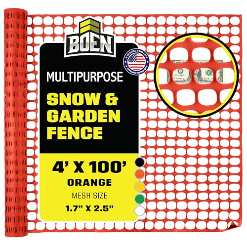 BOEN 4' x 100' Orange Temporary Fencing, Mesh Snow Fence, Plastic, Safety Garden Netting, Above Ground Barrier, for Deer, Kids, Swimming Pool, Silt, Lawn, Rabbits, Poultry, Dogs - color: Orange, size: 4' x 100'