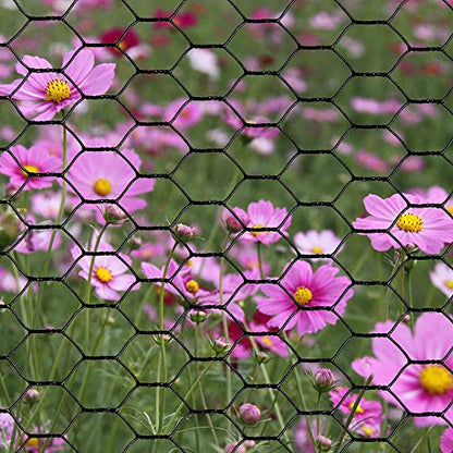 PVC Hexagonal Poultry Netting Chicken Wire 12" x50' x 1" Mesh 20GA Black - size: 12"x50'-1" 20GA