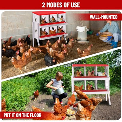 Chicken Nesting Box,6 Holes Galvanized Steel Metal Chicken Laying Box with Automatic Roll-Away Egg Collection System & Removable Tray,Wall Mount Nesting Boxes - color: Red, size: 6 Holes with Legs