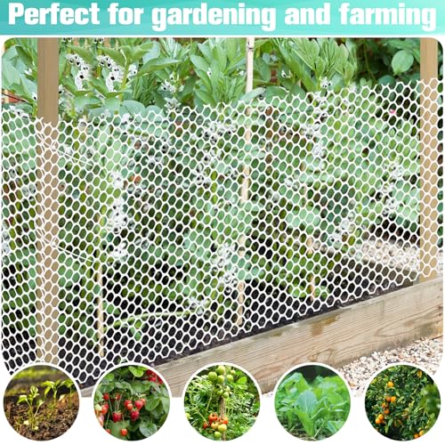 Plastic Mesh Fence Sheet 15.7IN x 10FT - 0.3IN Opening Plastic Chicken Wire Netting Roll Durable for Dogs, Poultry, Puppy, Garden Snake Barrier with 50 Pcs Zip Ties - White - color: White, size: 15.7IN x 10FT + 50Ties