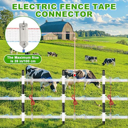 Kingdder 39 Pack Electric Fence Kit Include 3/4 Inch x 1312 ft Electric Fence Tape 25 T-Post Poly Tape Insulator 3 Connectors 10 Polytape Splicer for Livestock Deer Garden Protection Farm Enclosure