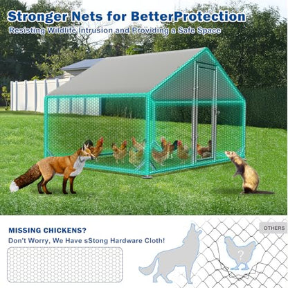 Large Metal Chicken Coop, Walk - in Chicken House, Outdoor Chicken Coop for 5-10 Chickens Yard/Farm/Ranch Outdoor Fresh Egg Supply (6.7x10x6.5 FT)