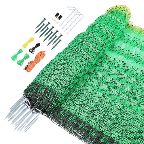 Electric Fence Chicken Netting Kit - Electric Poultry Netting, 48" x 164' Electric Fence Netting with 0.16 Joule Solar Electric Fence for Chickens, Ducks, Turkeys, Easy Installation