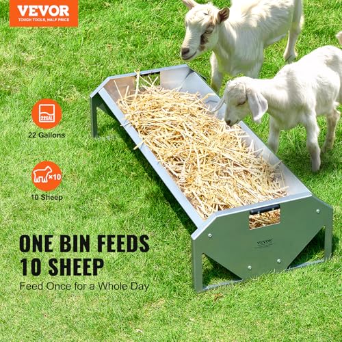 VEVOR Livestock Feeding Trough, 22 Gallon Capacity, 45" Hay Feeder, Heavy Duty Steel Livestock Trough, Galvanized Steel Sheep Feeder Trough Feeding up to 10 Goats for Horse Sheep Hog Farm Sheds Pen