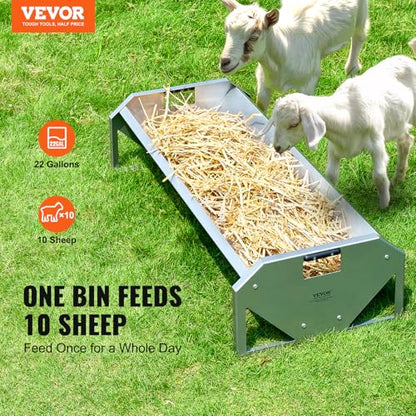 VEVOR Livestock Feeding Trough, 22 Gallon Capacity, 45" Hay Feeder, Heavy Duty Steel Livestock Trough, Galvanized Steel Sheep Feeder Trough Feeding up to 10 Goats for Horse Sheep Hog Farm Sheds Pen