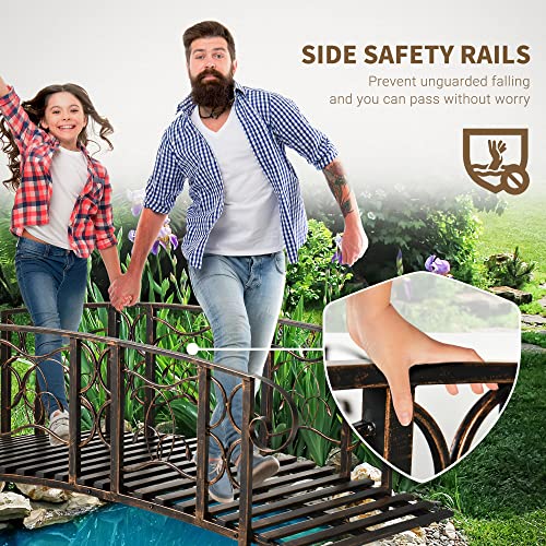 Outsunny 6' Metal Arch Backyard Garden Bridge with 660 lbs. Weight Capacity, Safety Siderails, Vine Motifs, Easy Assembly for Backyard Creek, Stream, Pond, Brown - color: Brown
