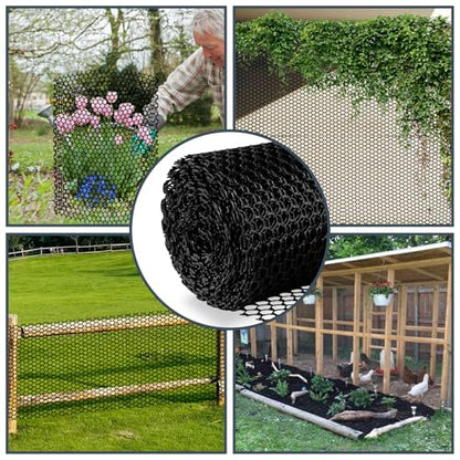Plastic Wire Mesh Fence, 1.3ft x 50ft /15.7in x 600in Plastic Chicken Wire Fence Mesh Versatile Plastic Fencing Wire Netting Poultry Animal Barrier Fence with 150 Zip Ties for Garden & Farm, Black - color: Black