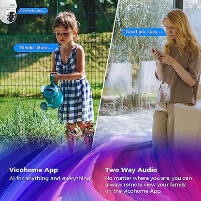 Sovmiku CA3 AI Auto Tracking Mini 2K Security Camera Wireless Outdoor, Two-Way Audio, Easy to Setup, 9.8Ft Power Cable,360° View, Color Night Vision, Audible Flashlight Alarm, 180 Days Exchange Policy