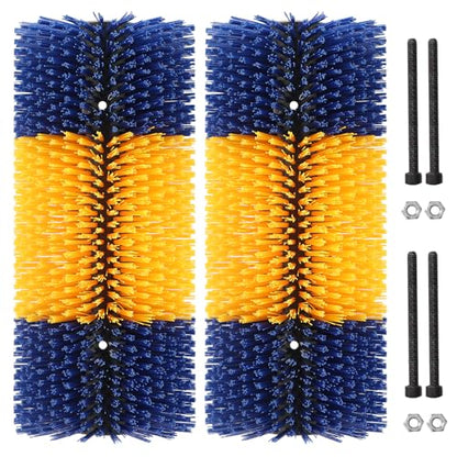 Livestock Scratch Brush, 2 Pcs Cow Brush with 4 Screws, Cattle Scratcher, Horse Brushes for Grooming, Cattle Supplies for Horse, Goat, Cow, Pig Scratching Itch Relief (Blue & Yellow)
