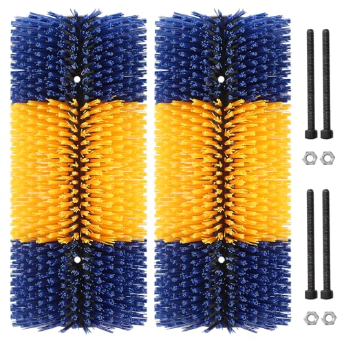 Livestock Scratch Brush, 2 Pcs Cow Brush with 4 Screws, Cattle Scratcher, Horse Brushes for Grooming, Cattle Supplies for Horse, Goat, Cow, Pig Scratching Itch Relief (Blue & Yellow)