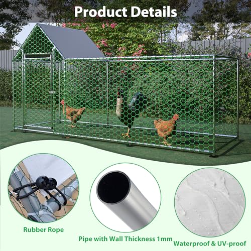 Large Walk-in Chicken Coop, Heavy Duty Metal Chicken Run for Backyard, Outdoor Poultry Habitat with Waterproof UV Cover for Duck Rabbit, Predator-Proof Lockable Door (10' L x 3.5' W x 5' H)